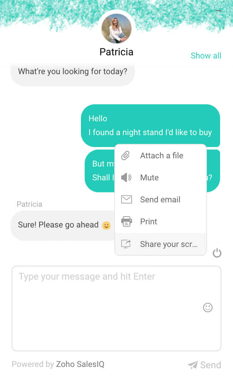 live chat screen sharing